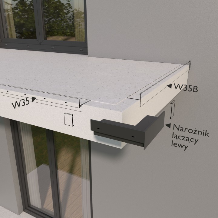W35 PLUS/W35B 90 Tropfkanten-Adaptereck, links, außen