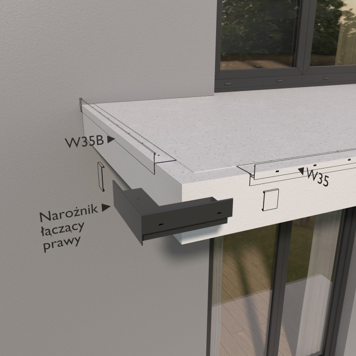 W35 PLUS/W35B 90 Tropfkanten-Adaptereck, rechts, außen